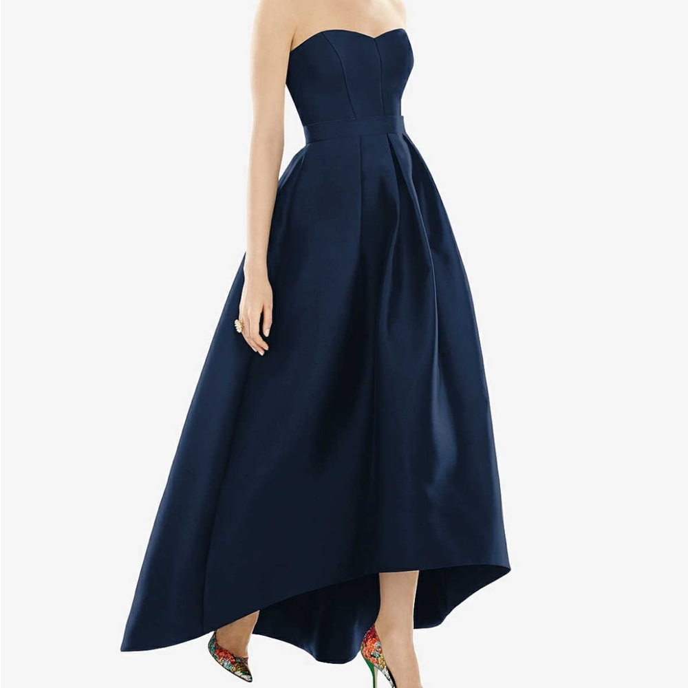 DESSY COLLECTION ALDRED SUNG SIZE 0 STRAPLESS HIGH LOW DRESS NAVY NWT